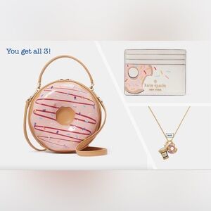 Kate Spade Coffee Break SET Donut Doughnut Crossbody, Cardholder & Necklace